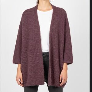 Knit Cardigan Open Front Oversized Dolman Sleeves Plum Size Medium